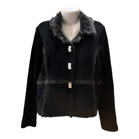 Lisa international Jackets & Blazers - Lisa International Women's Black Faux Fur Lined Suede Button Sweater Coat SZ PL